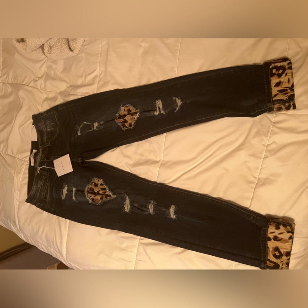 Brand New  with tags stylish KanCan pants with accent cheetah patches